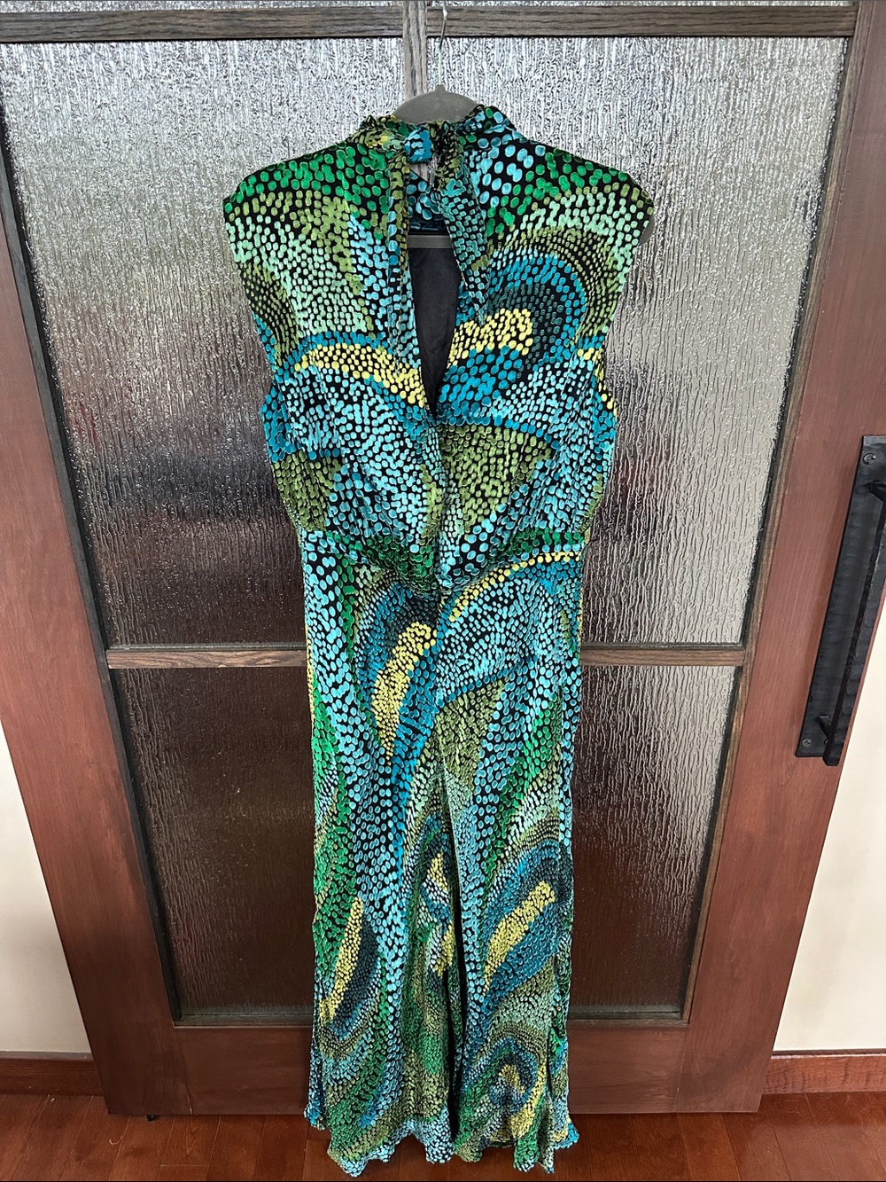 SALONI Fleur Dot Print Dress Sleeveless High-Neck Green Patterned Maxi US 12 - Picture 15 of 17